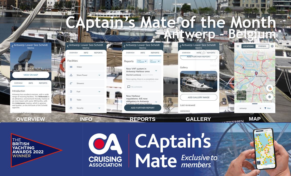 Detailed cruising information on CAptain's Mate for Antwerp, Belgium