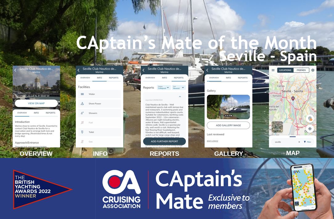 Detailed cruising information on CAptain's Mate for Seville, Spain