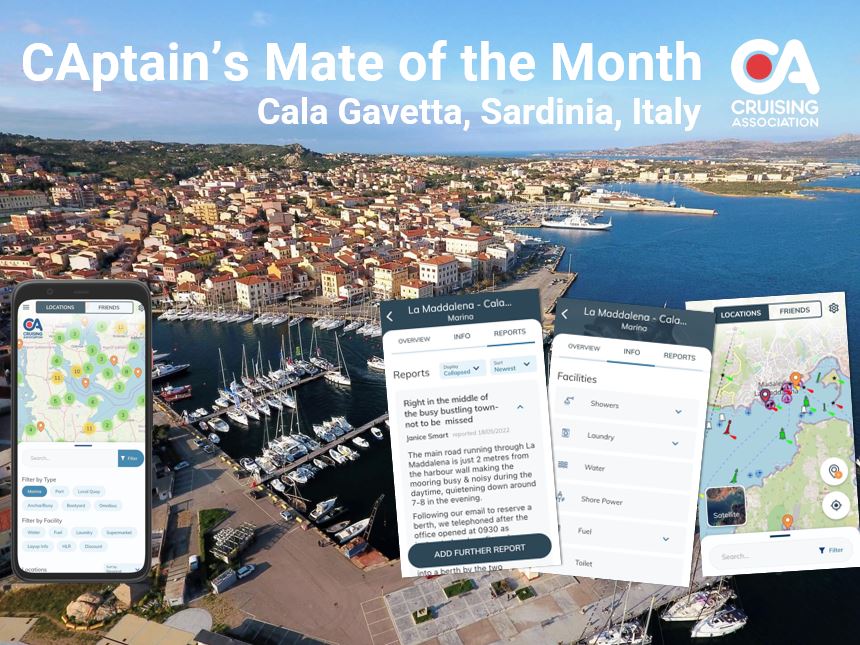 Detailed cruising information on CAptain's Mate for Cala Gavetta, Sardinia