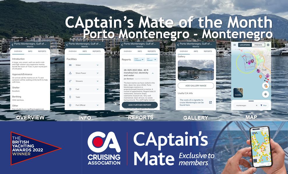 Detailed cruising information on CAptain's Mate for Porto Montenegro, Tivat, Montenegro