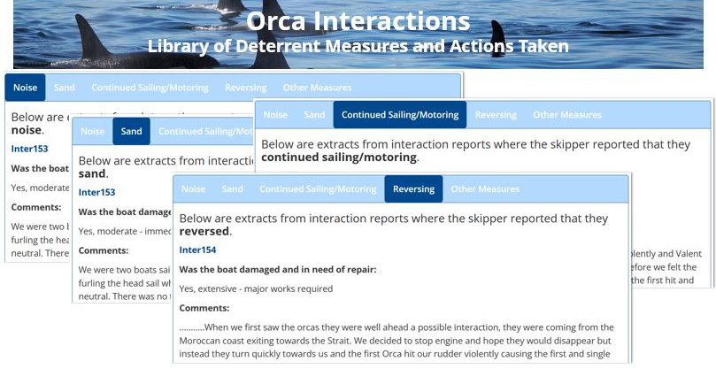 Orca Interactions: Library of Deterrent Measures and Actions Taken