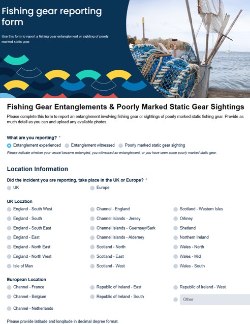 RYA Fishing Gear Reporting form 
