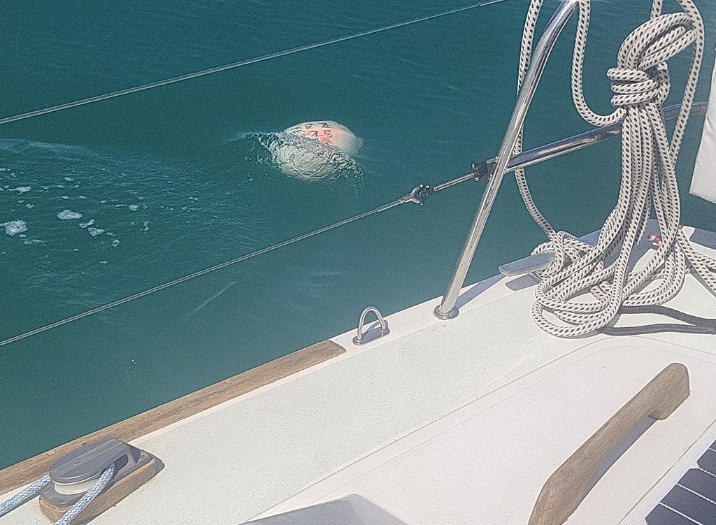 Lobster pot buoy being pushed under by the tide